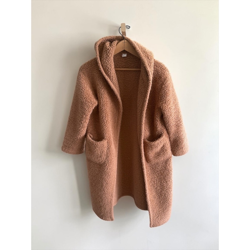 Shein Kids Hooded Teddy Coat Camel Brown Faux Shearling Fleece Jacket Size 10Y